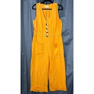 Nicholas 100% Linen Jumpsuit Womens 8 Orange Sleeveless Boho Vacation Resortwear